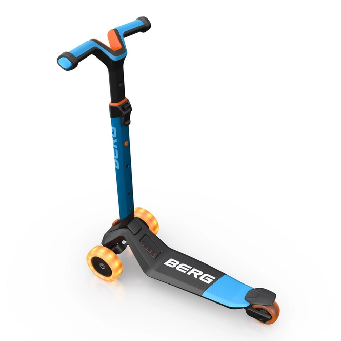BERG NEXO Kinderroller 3-Rad klappbar mit LED-Licht Magnet-Add-On Deck höhenverstellbar ab 2 Jahren blau