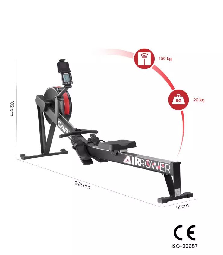 Care Air Rower Connected Roeimachine – Luchtweerstand, 10 Niveaus, Kinomap
